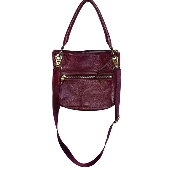 Fossil Leather Maroon Shoulder Bag with crossbody strap - Picture 1 of 13